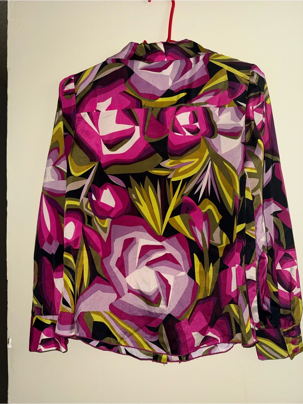 Missoni Floral Long-Sleeve Blouse in Magenta and Olive